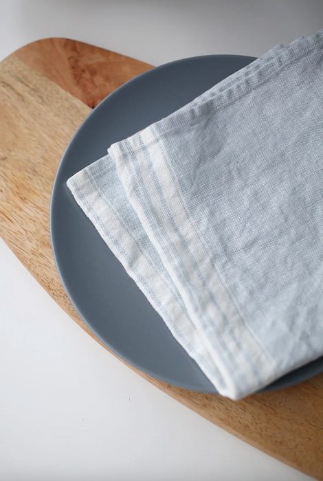 Linen Way Napkin - Mineral Blue with White Stripes